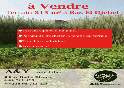 🏡 Terrain 315 m² à Ras El Djebel